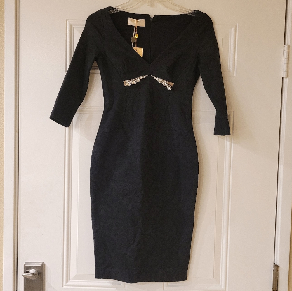 VDP Elegant Black Dress with Embellished Detail